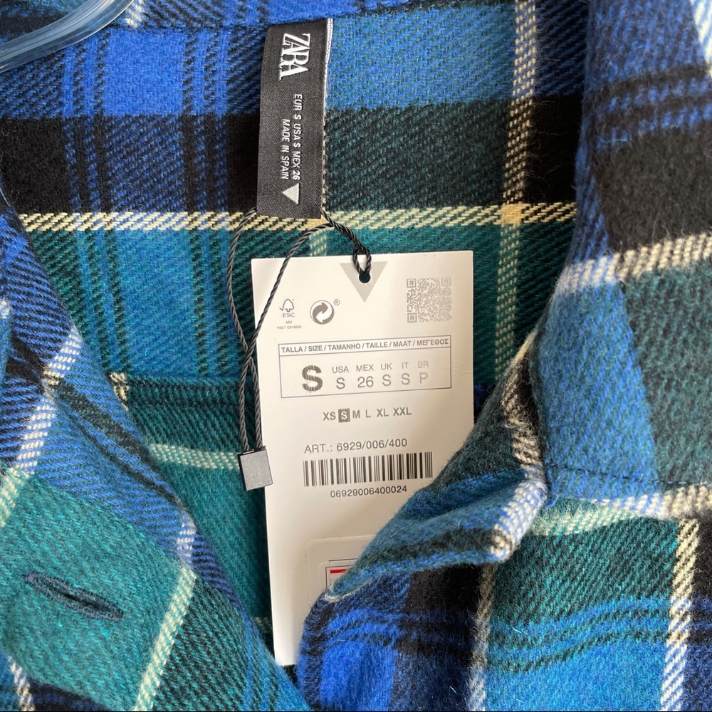 ZARA Oversized Green and Blue Oversized Shirt Shacket NWT - Picture 11 of 11